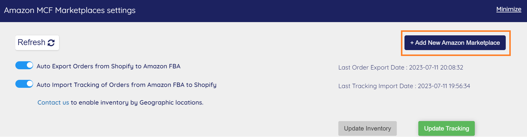  add FBA marketplaces in our app