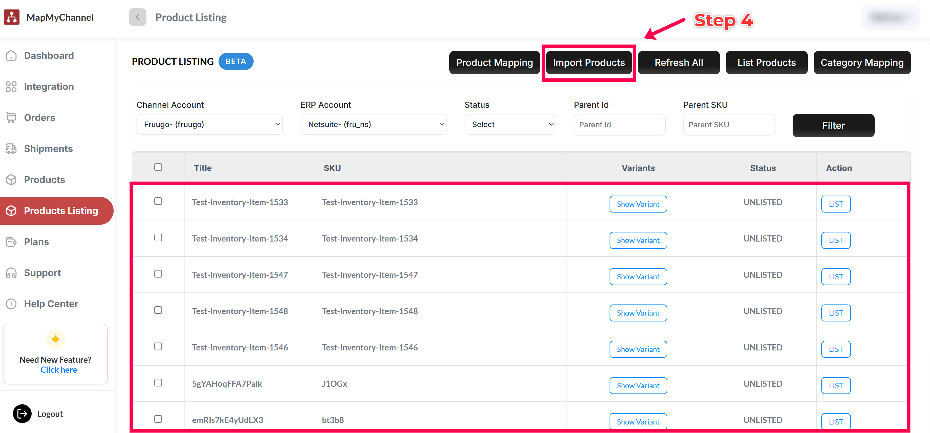 MapMyChannel Import Products button