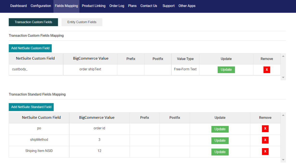 NetSuite Integrator Fields Mapping Page Overview