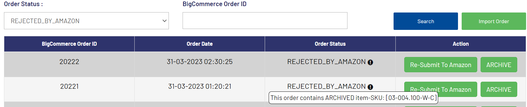 Order status BigCommerce