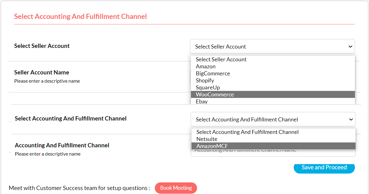 Now select the channel and fulfillment account 
