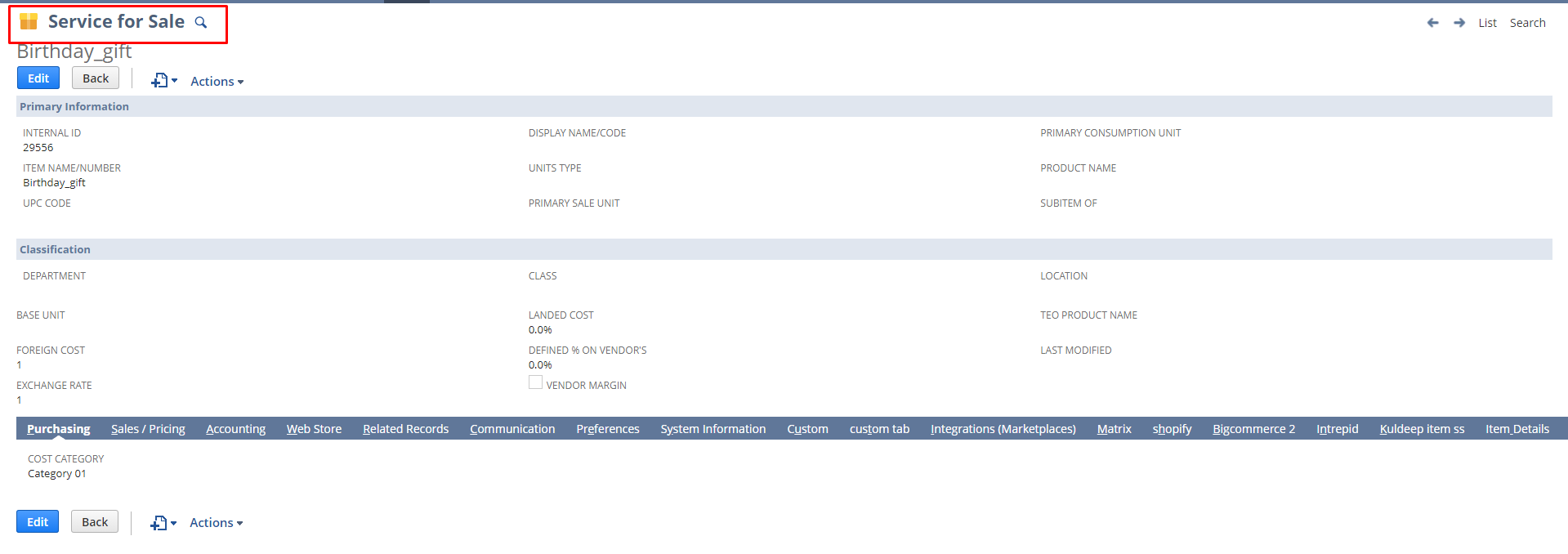 Add NS Item for Gift Card