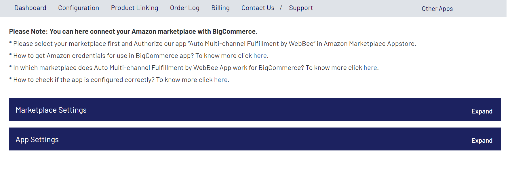 Dashboard For Amazon marketplace with BigCommerce