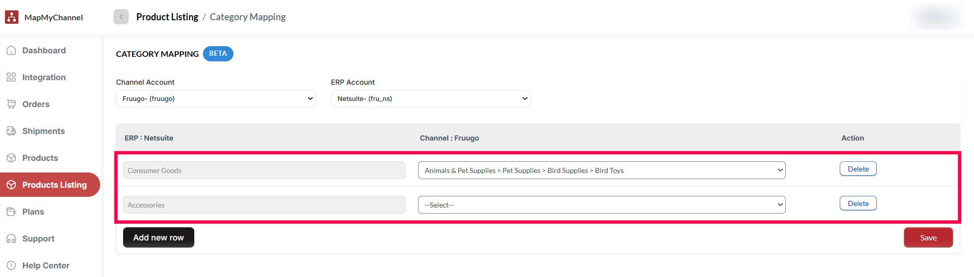 MapMyChannel Category Mapping Page