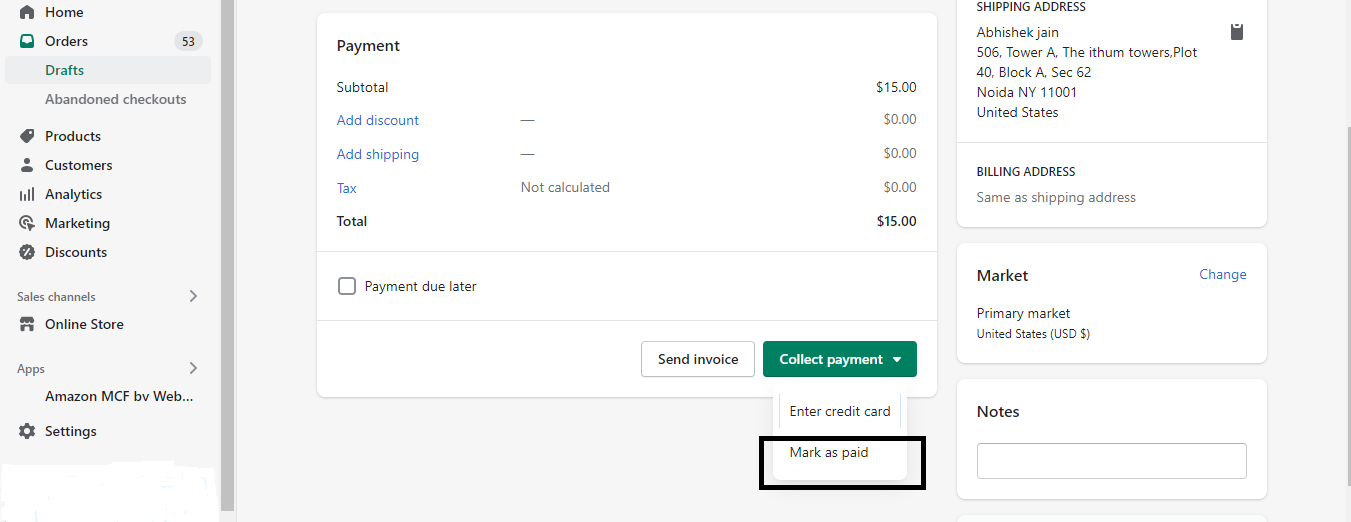 Collect payment dashboard