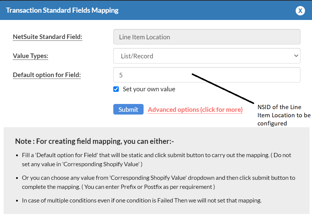 Line Item Location Mapping