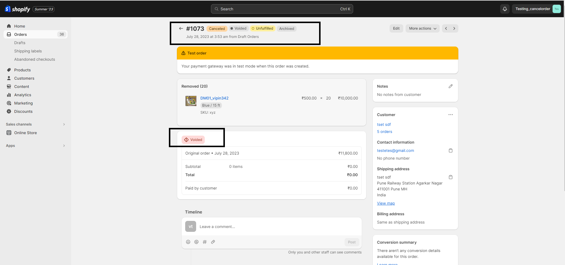 payment void in Shopify 