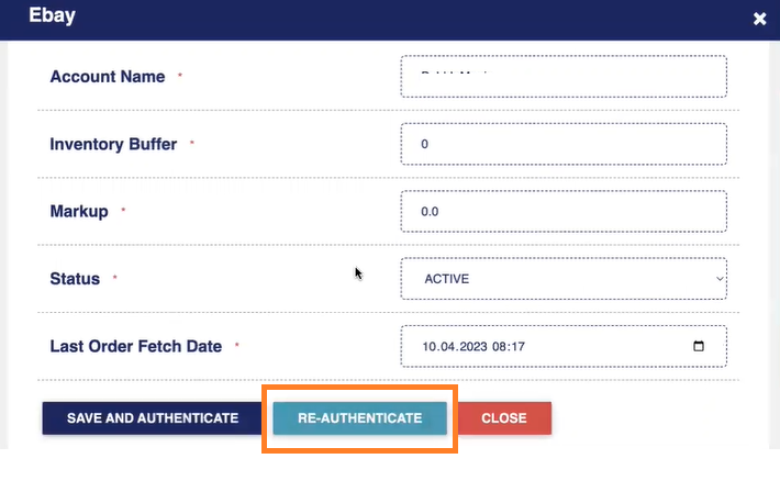 Re-authenticate Channel account in WebBee Integrator.