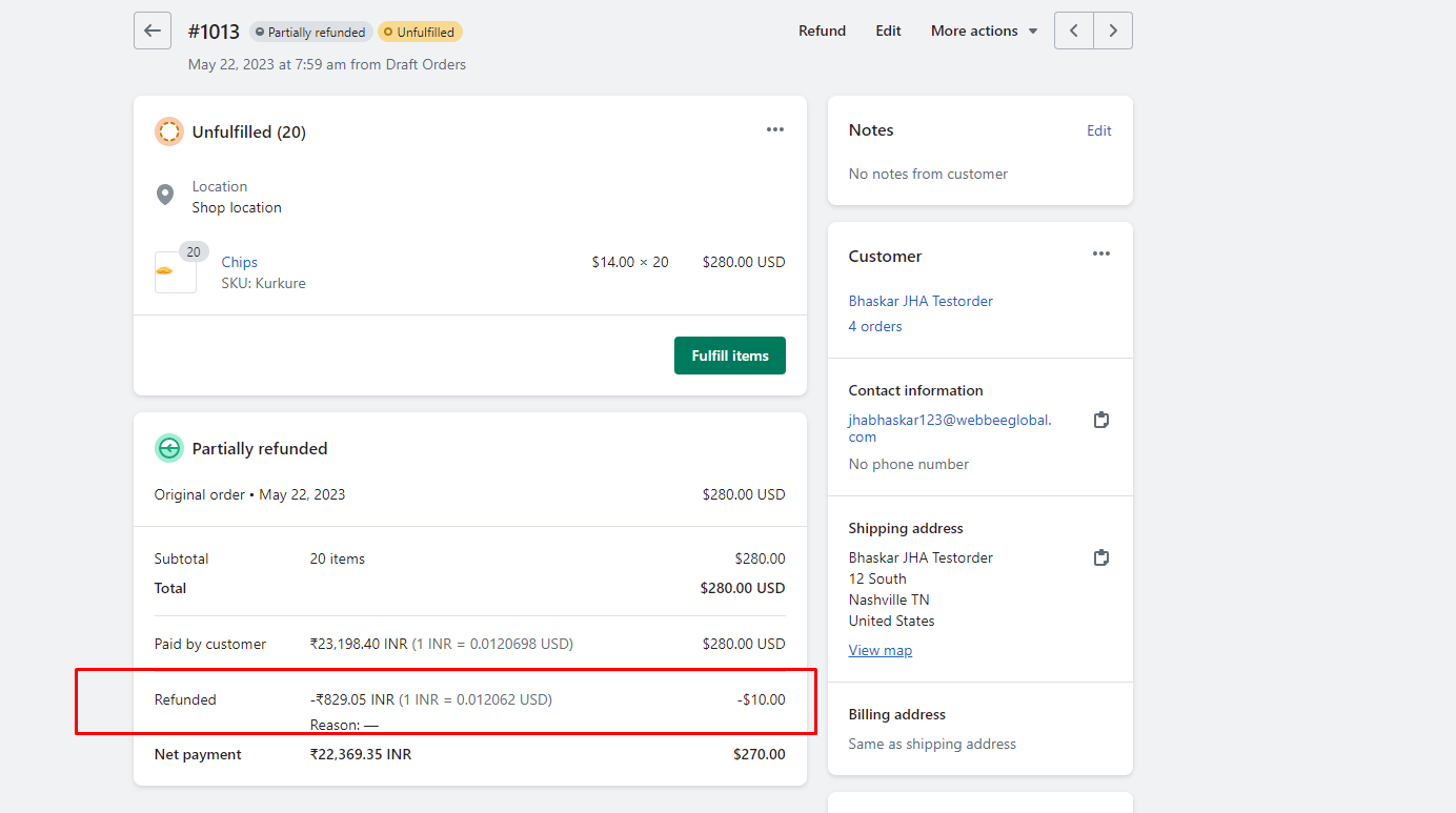 Refund in Shopify 