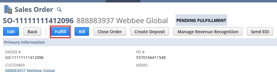 Item fulfillment created